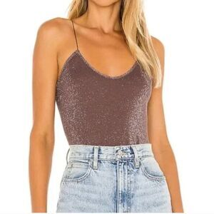 NWOT Free People‎ Brami Crop Tank Top Skinny Strap Metallic Seamless Brown XS/S